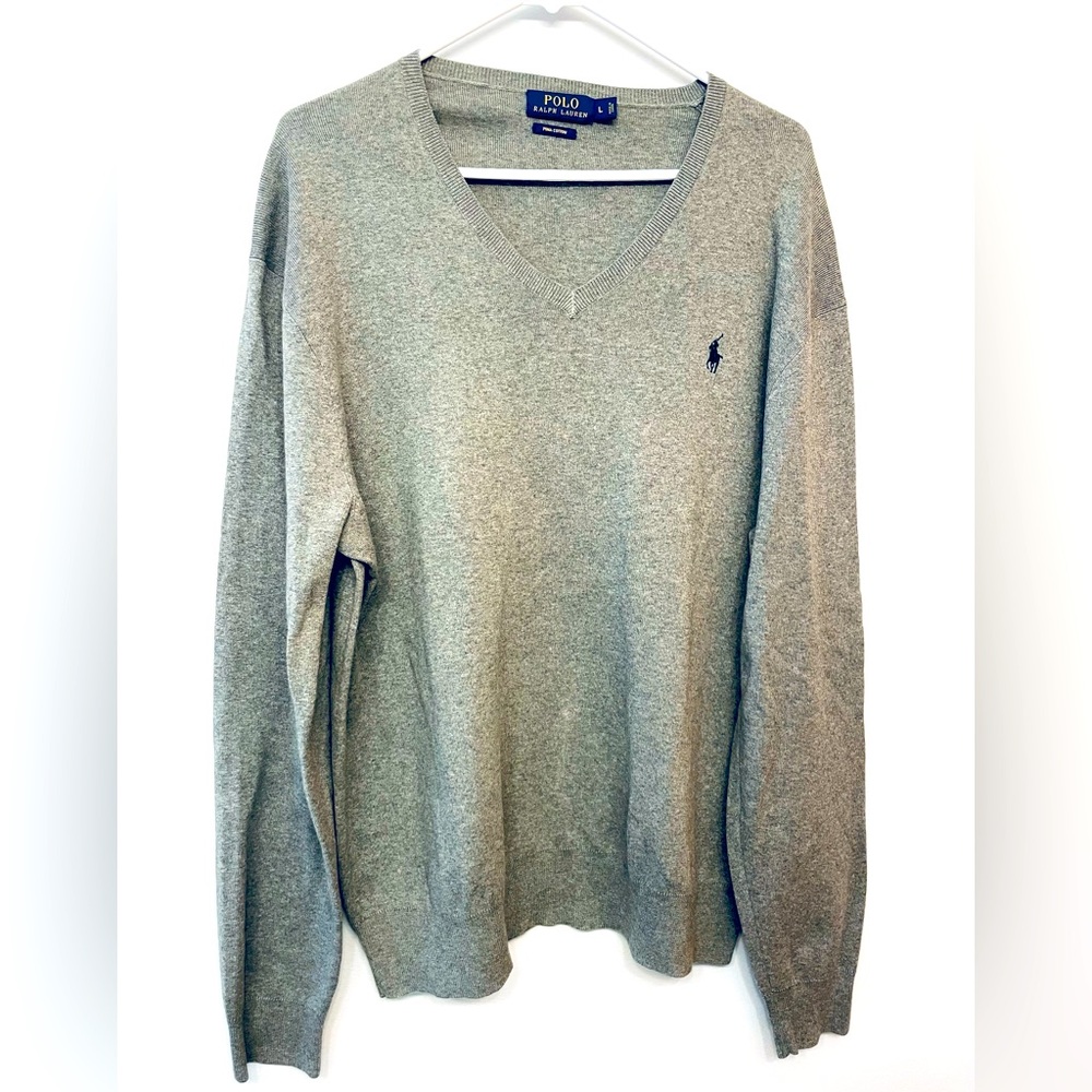 Polo Ralph Lauren Men's Sweater 100% Pima Cotton Gray Men’s Sz Large #4